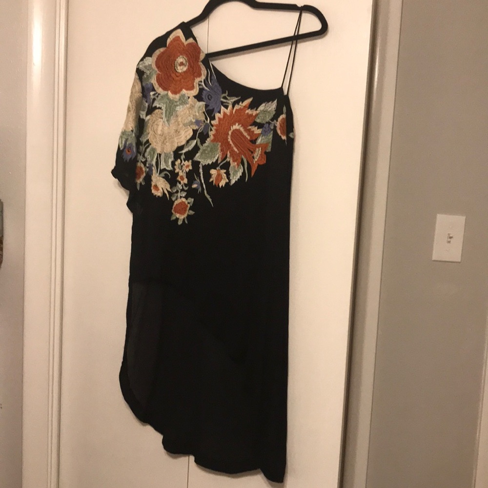 Free People one shoulder sheer flower shirt